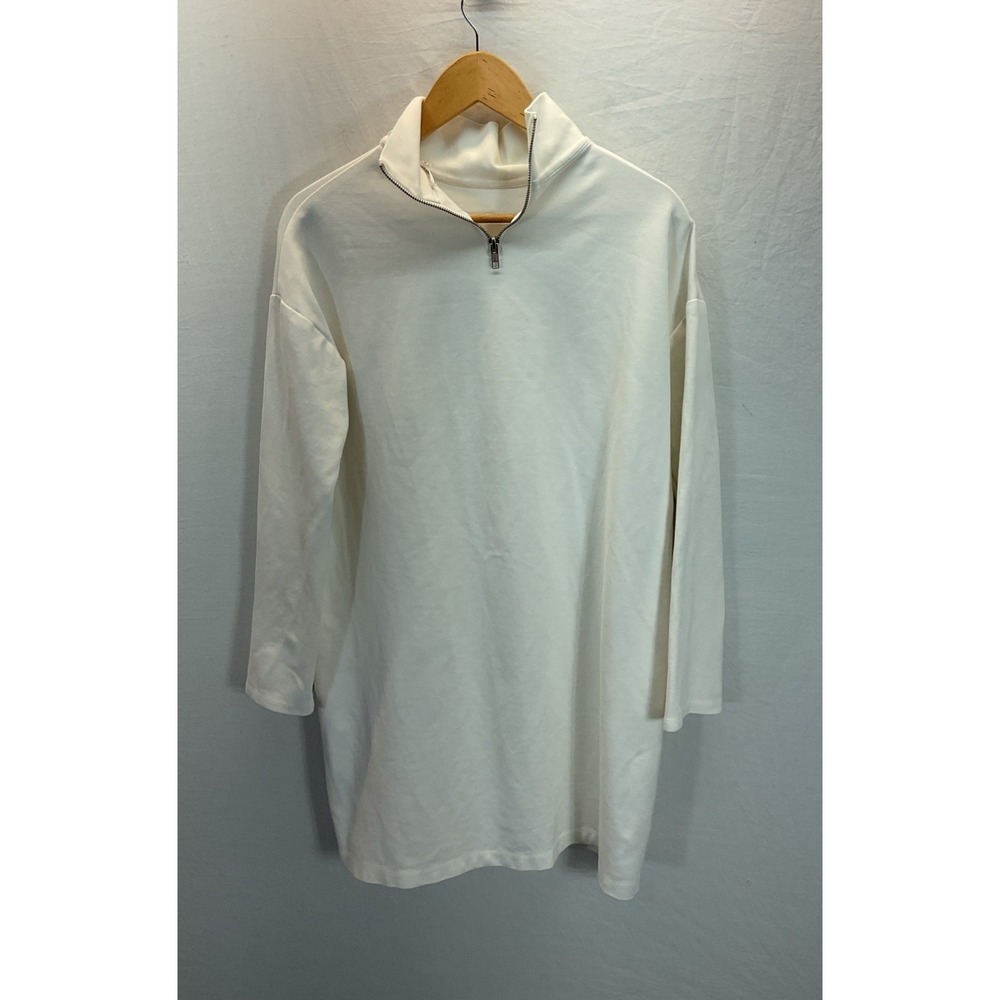 Emerson Fry White Mock Neck 1/4 Zip Ponce Dress Long Sleeve XS Knit Quiet Luxury